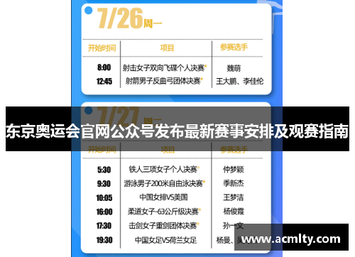 东京奥运会官网公众号发布最新赛事安排及观赛指南